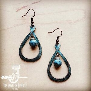 Copper Patina Earrings w/ Turquoise Bead